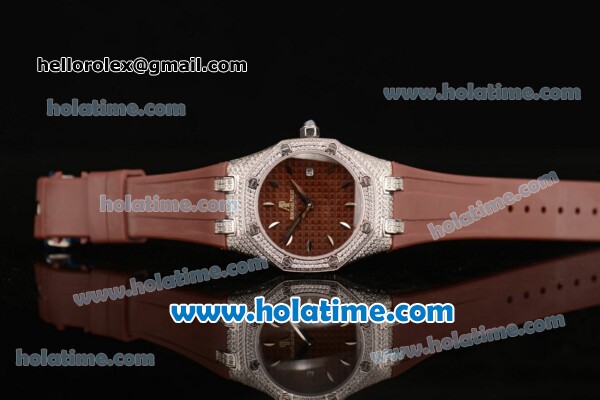 Audemars Piguet Royal Oak Ladies Swiss Quartz Steel/Diamond Case with Brown Rubber Bracelet and Brown Dial - 1:1 Original - Click Image to Close